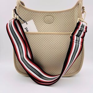Ah-dorned NWT Neoprene Crossbody Bag Beige Messenger Bag Wide Strap Casual Chic